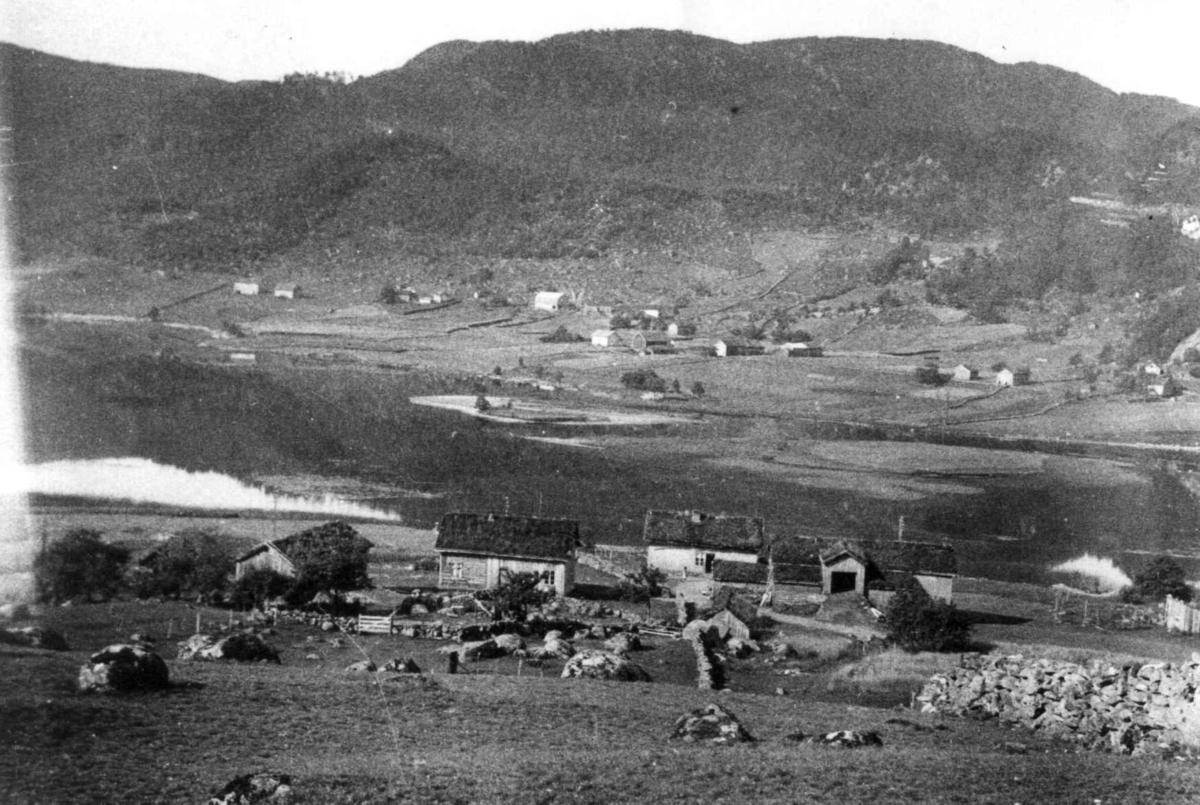 Oversiktsbilde fra Tveiten i Eiken med gårdsbruk, 1937. Bildet er tatt fra "Loptsbakkjen". Gårdsnr.79, br.2 midt i bildet.