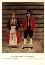 Postkort utgitt av Norsk Folkemuseum. Etter draktakvareller 