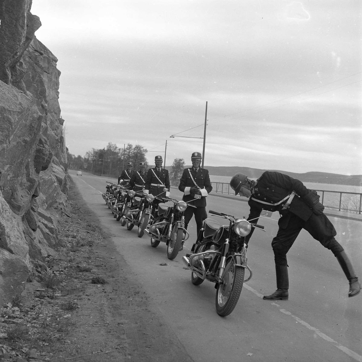 Politiets motorsykkelpatrulje. Mosseveien 1956.