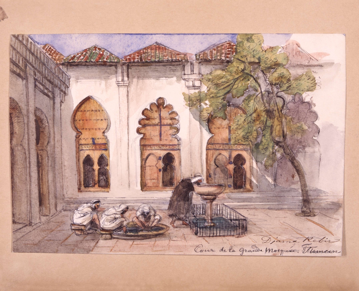 "Djama Rebir. Cour de la grande Mosquée, Tlemcen". Algeriet. Akvarell av Fritz von Dardel