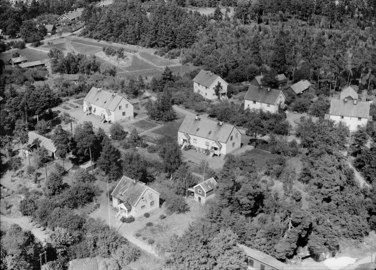 Flygfoto över landsbygdsbebyggelse, Uppland 1947