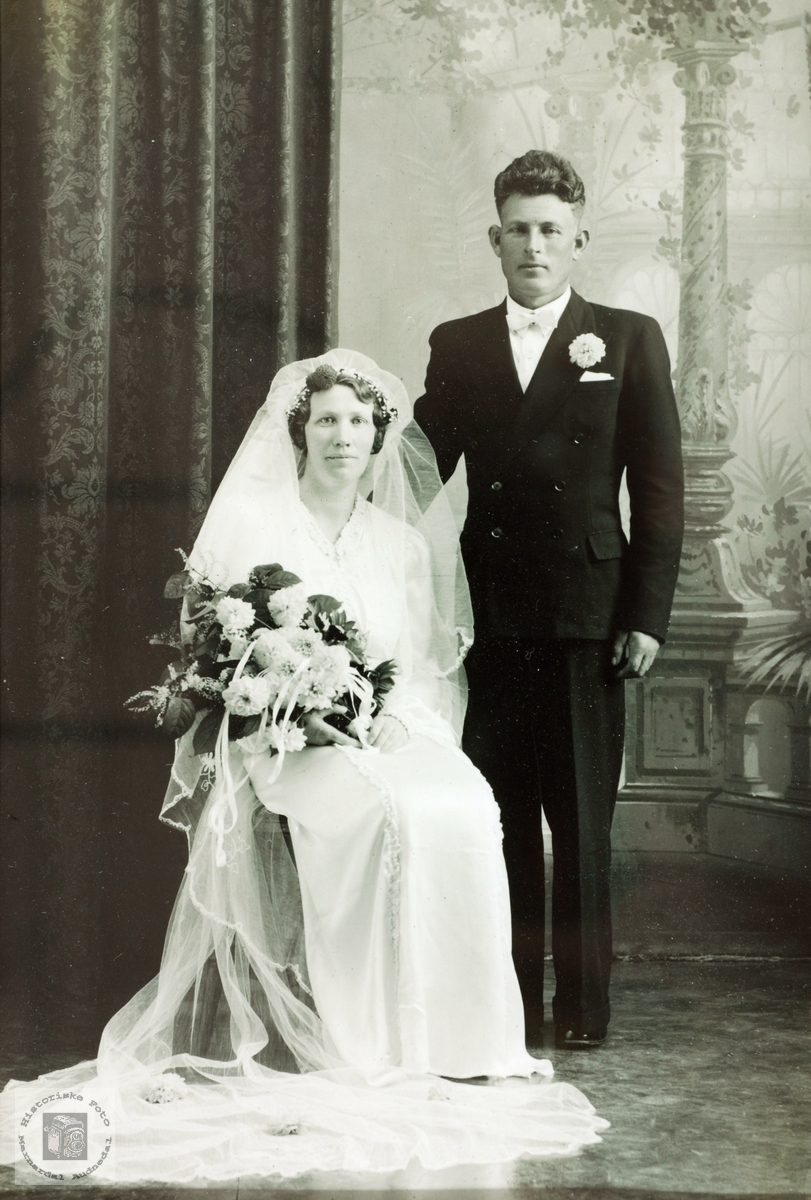 Brudebilde av Jenny Agnes og Nils Håland, Grindheim senere Audnedal.