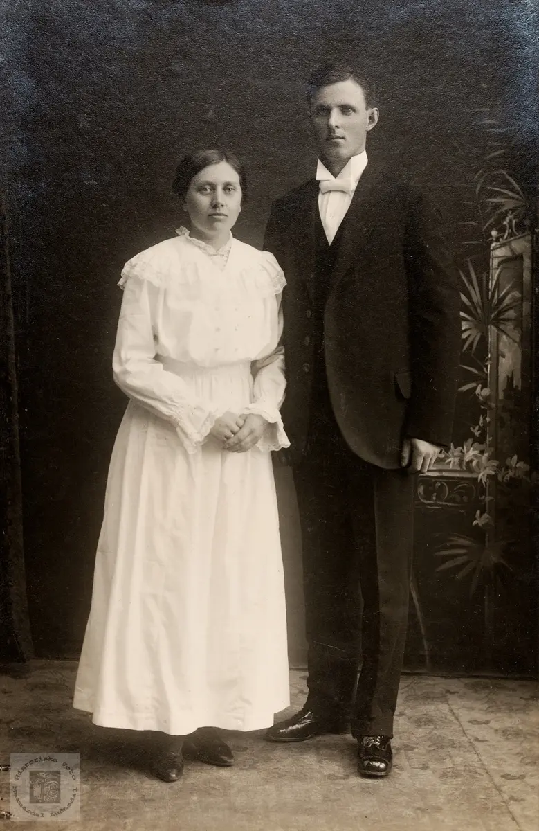 Brudeparet Anna og Georg Påhlman. Bjelland, Konsmo.
