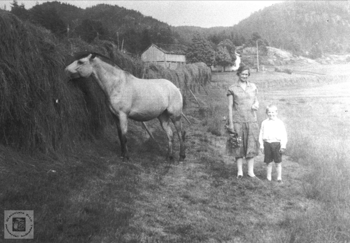 Med hest på Hesså i Bjelland.
