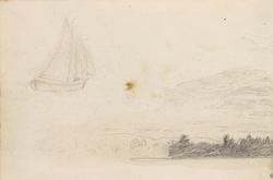 Seilbåt; Kolsås sett fra Storøykilen (detalj) [Tegning]