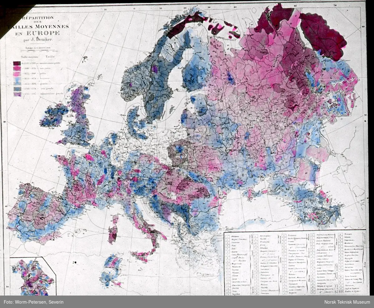 Kart over Europa, viser legemshøyde