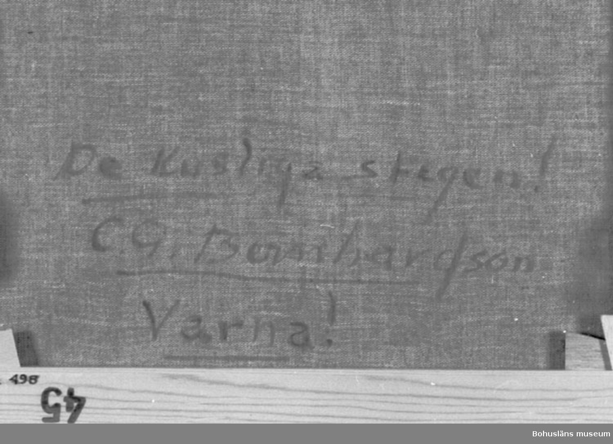 Baksidestext:
" De Kusliga stegen!
C.G. Bernhardson
Varna!"

Ordförklaring: Varna = dial. för varsel.


Övrig historik; se CGB001.