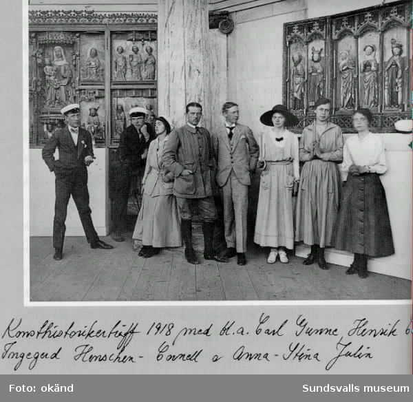Konsthistorikerträff 1918 med bl a Carl Gunne, Henrik Cornell, Ingegerd Henschen-Cornell och Anna-Stina Julin