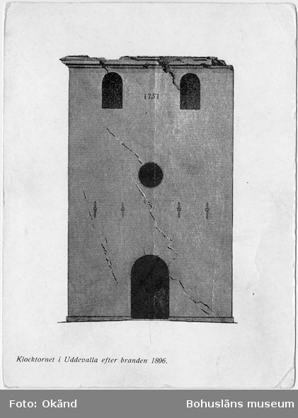 Enligt text på kopian: "Klocktornet i Uddevalla efter branden 1806".


