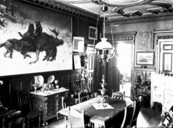 villa, interiør, spisestue, maleri, lampe