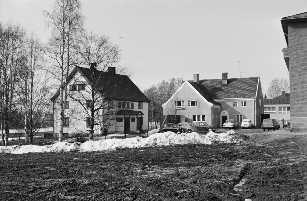 Til venstre: Glitre. Til høyre: Garasjebygning for Ekren. Fotograf Mühlbradt hadde atelier i 2. etasje. Leiret, Elverum.