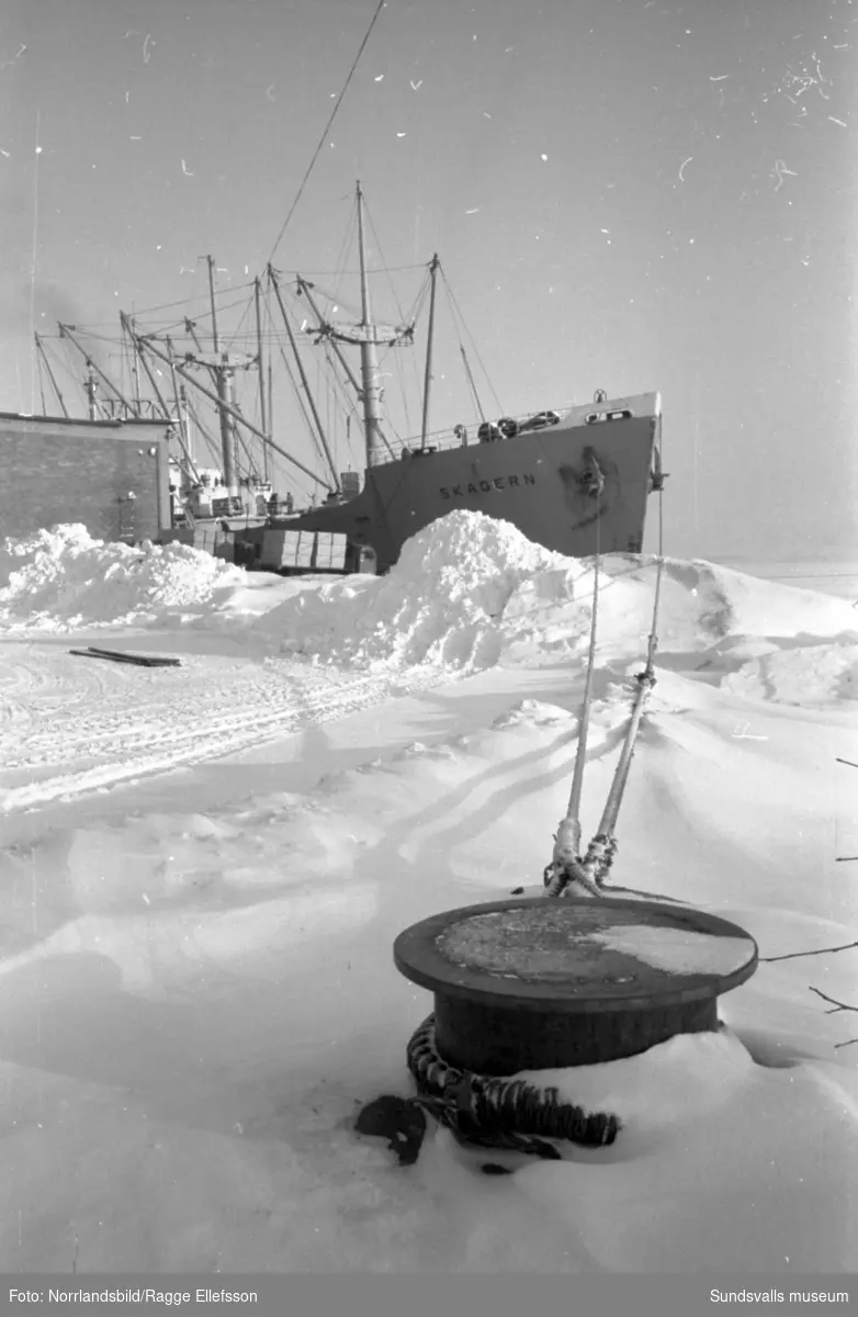 Sista båten lämnar Sundsvall före isstoppet, Skagern. Fotograferat för Expressen.