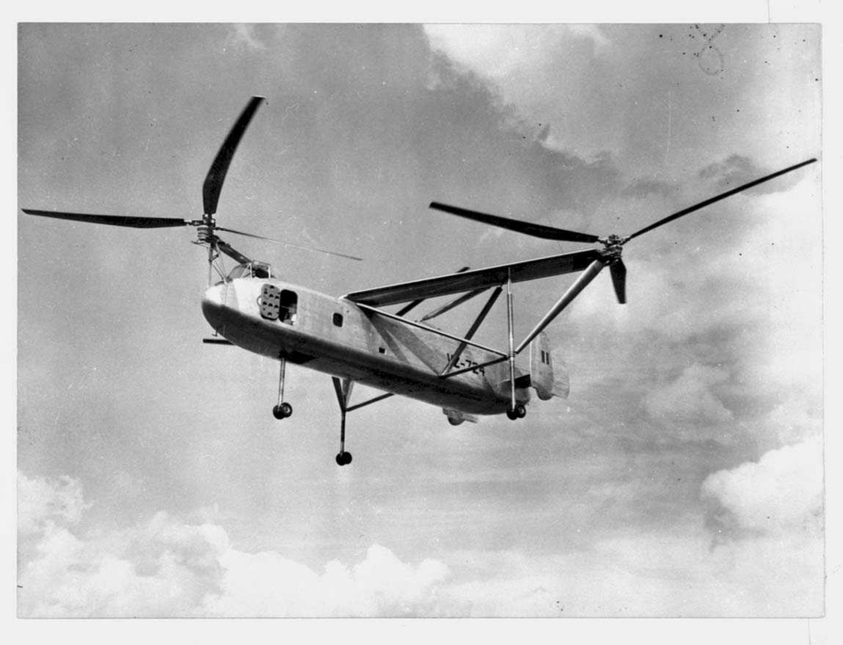 Ett helikopter i lufta. Cierva W.11 Air Horse VZ-724 fra RAF..