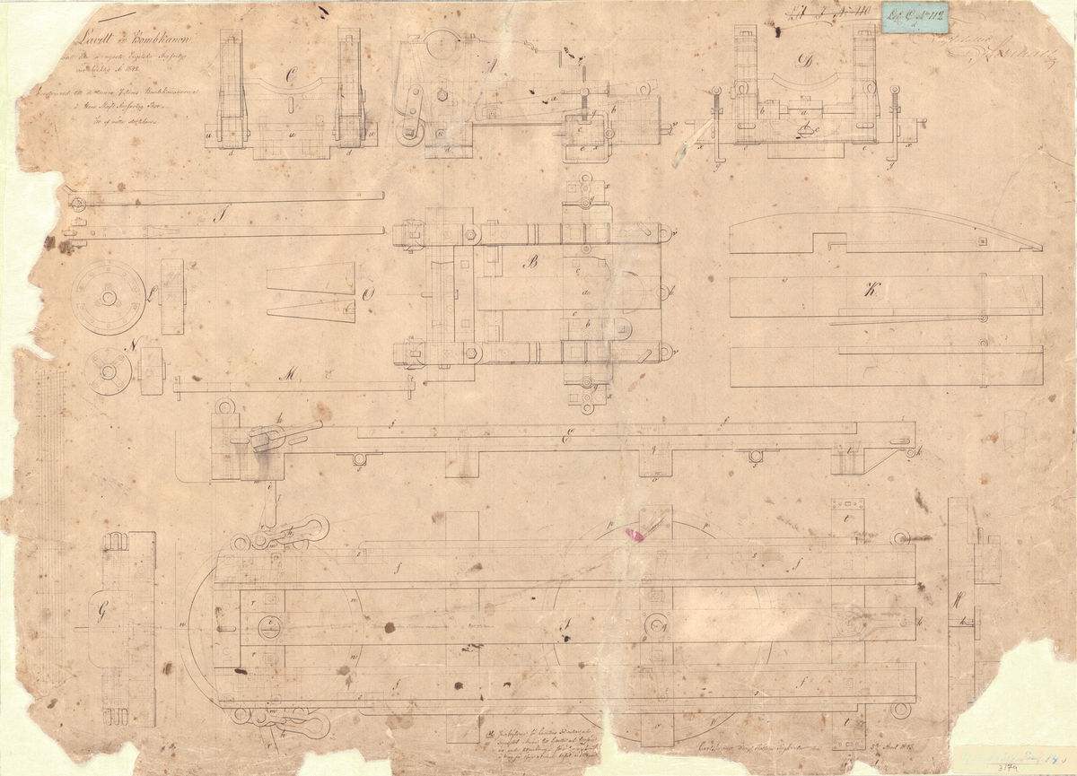 2 ritningar samt text till kursörlavett till bombkanon av den modell som å engelska ångfartyg var bruklig år 1842