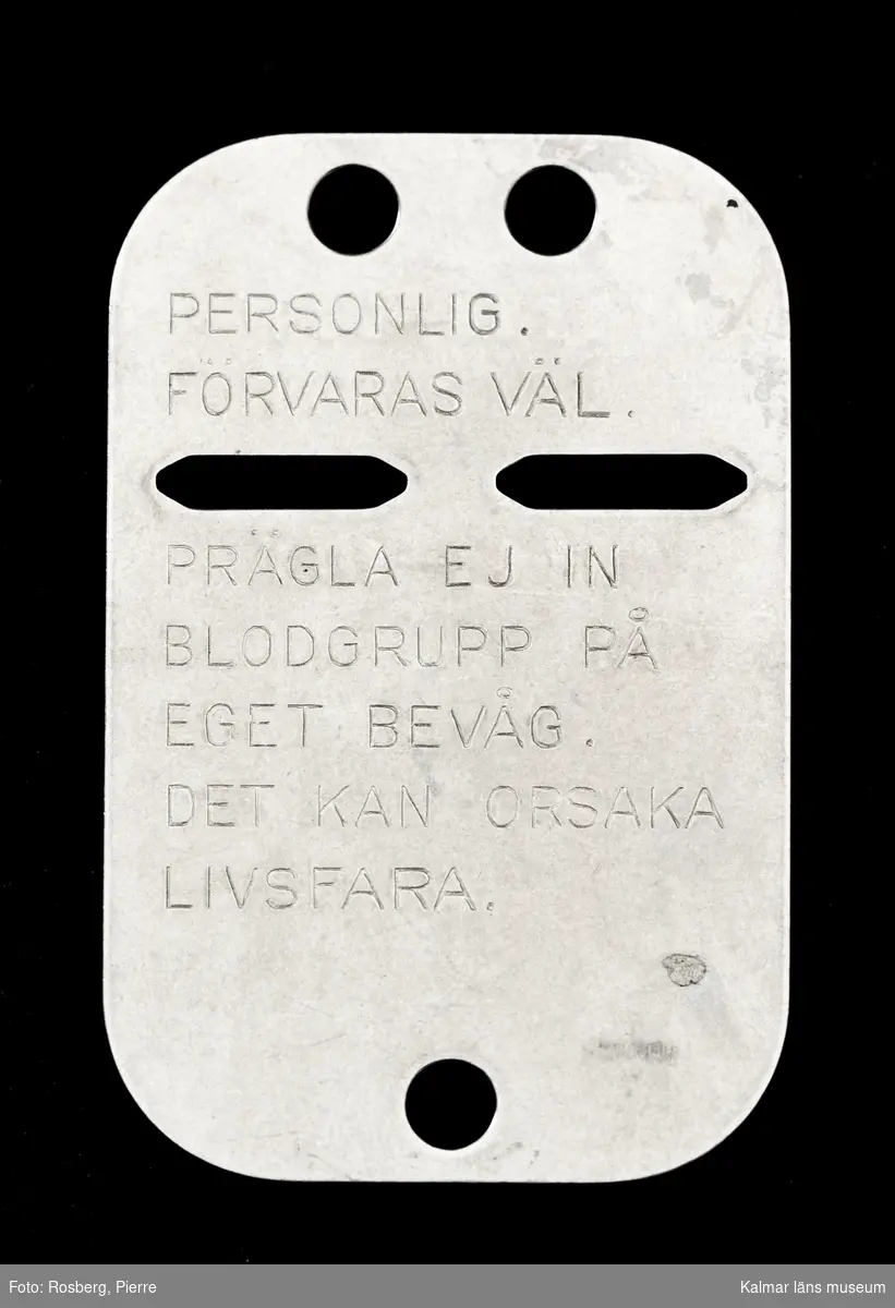 KLM 44531:21. Identitetsbricka av metall. För Flygvapnet. Märkt: 990702-291,  F 21.