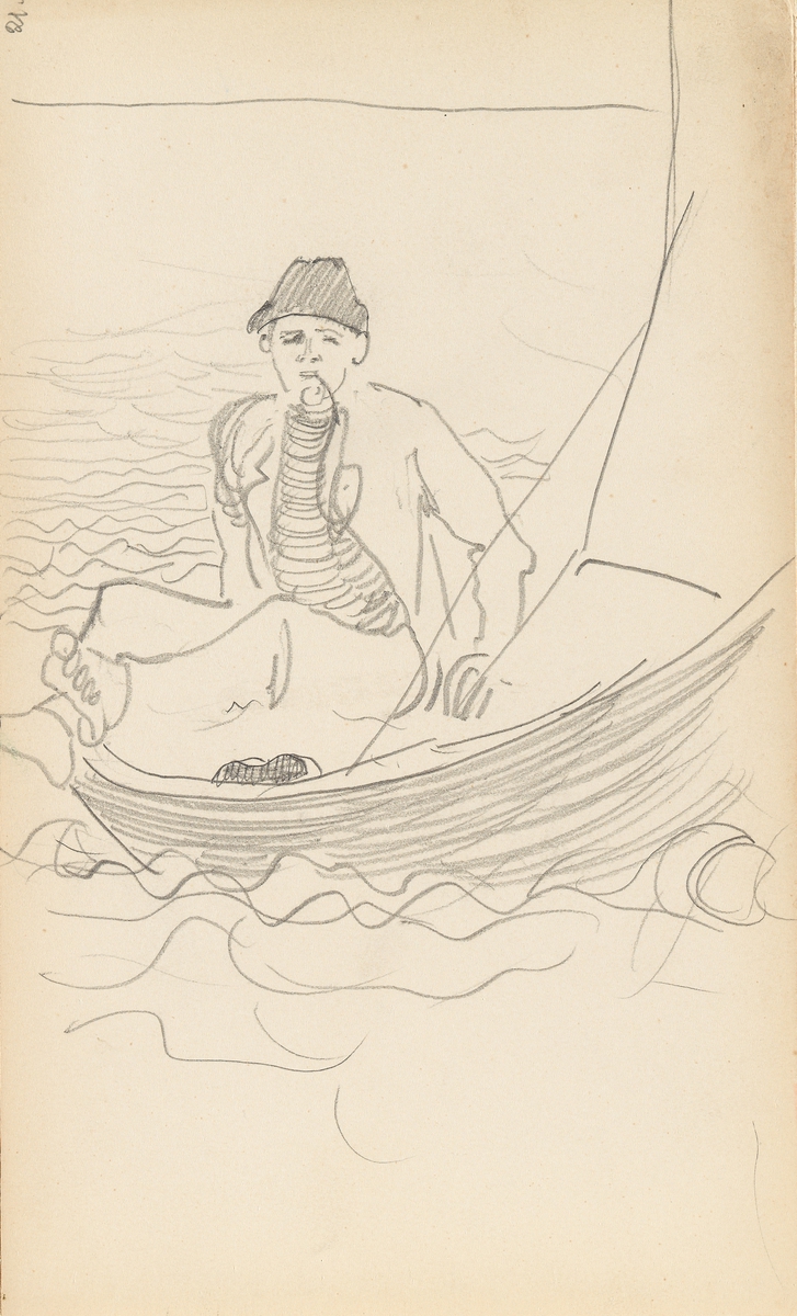 Mann i båt [Tegning]