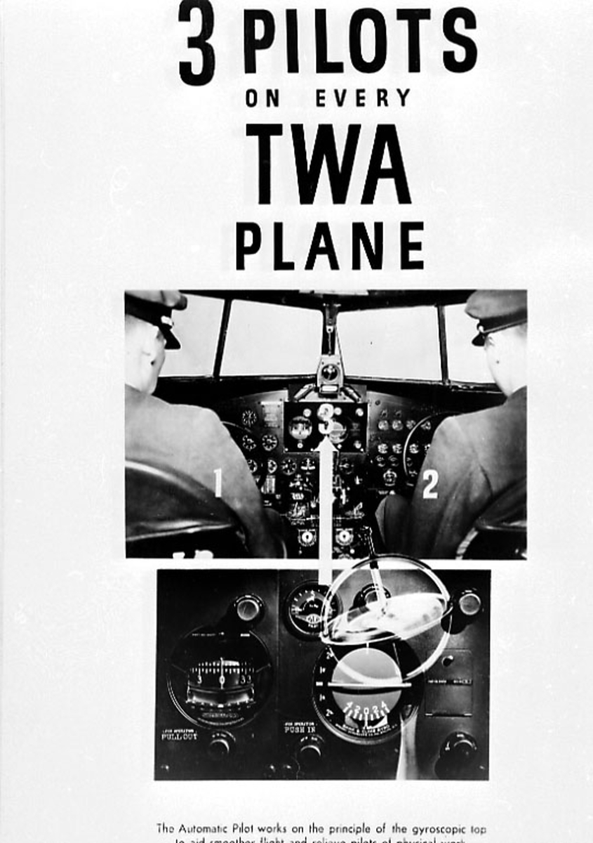 Div. reklame og opplysninger om TWA - illustrert med bilder, skisser og tekst