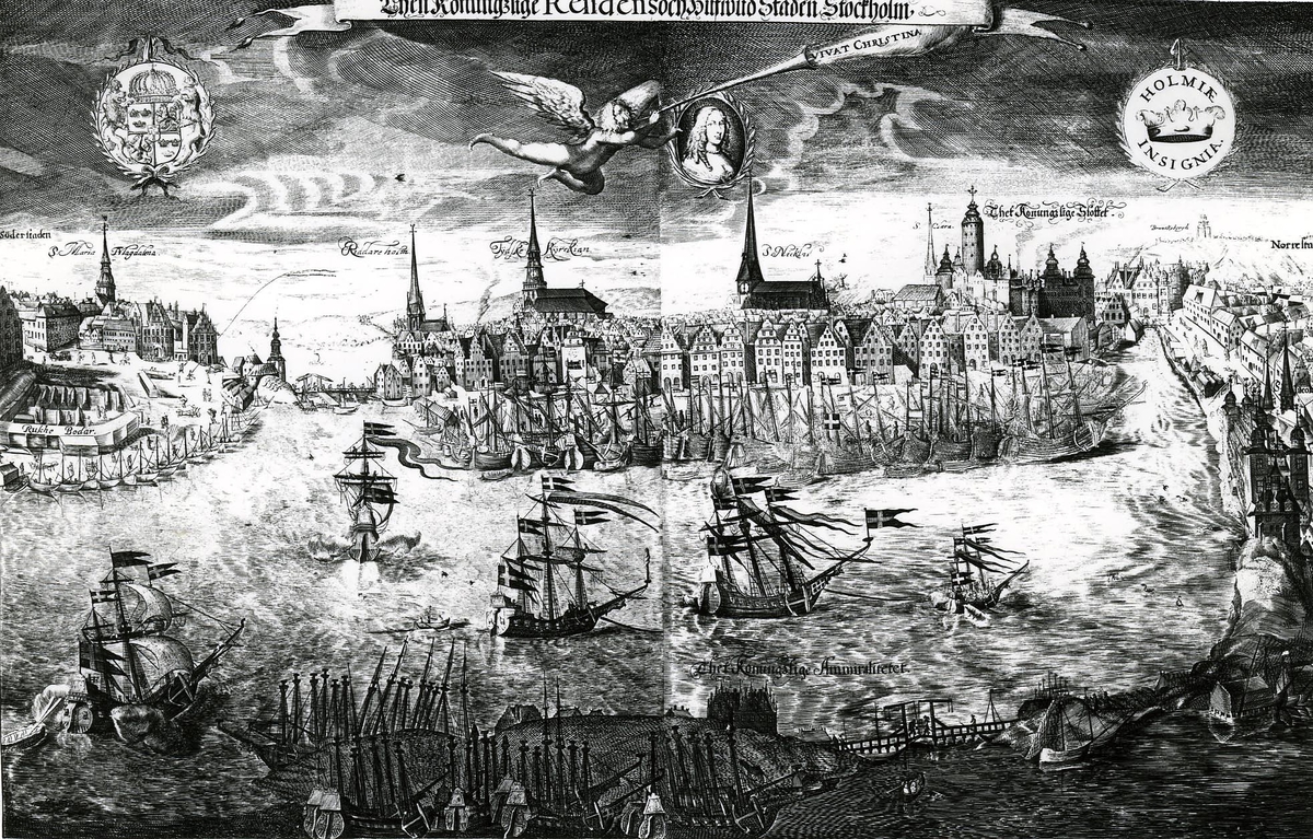 Stockholm sett från Kastellholmen år 1650. Kopparstick av Wolfgang Hartmann.