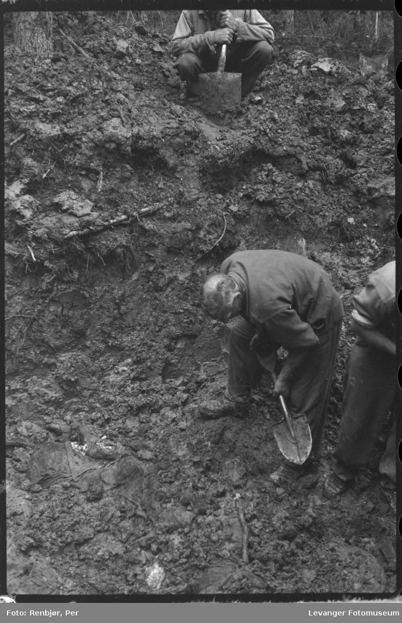 Åpning av graver i krigsfangeleiren på Falstad.