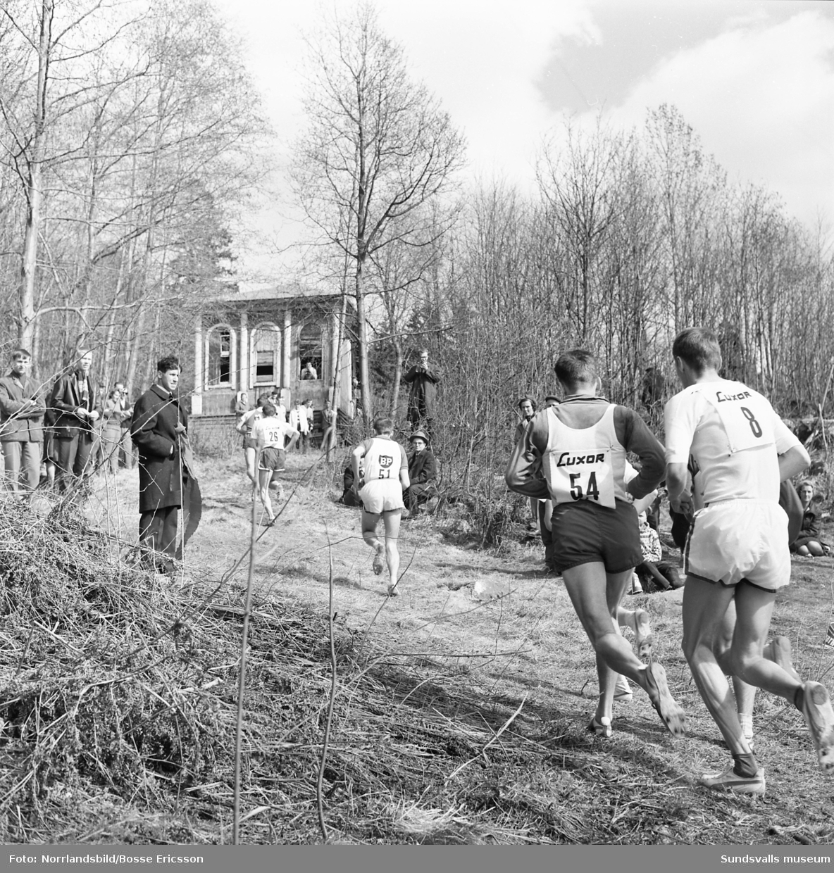 En serie bilder från terräng-SM 1964 som avgörs i Sundsvall med start och mål vid Västhagens idrottsplats.