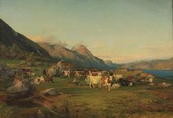 Landskap med kyr [Oljemaleri]
