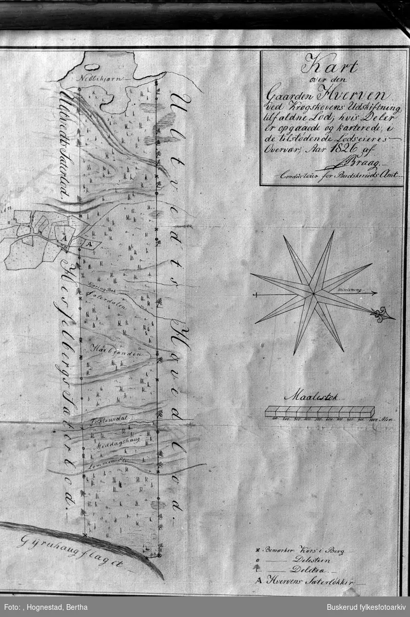 Kart over Hverven gård på Ringerike 1826