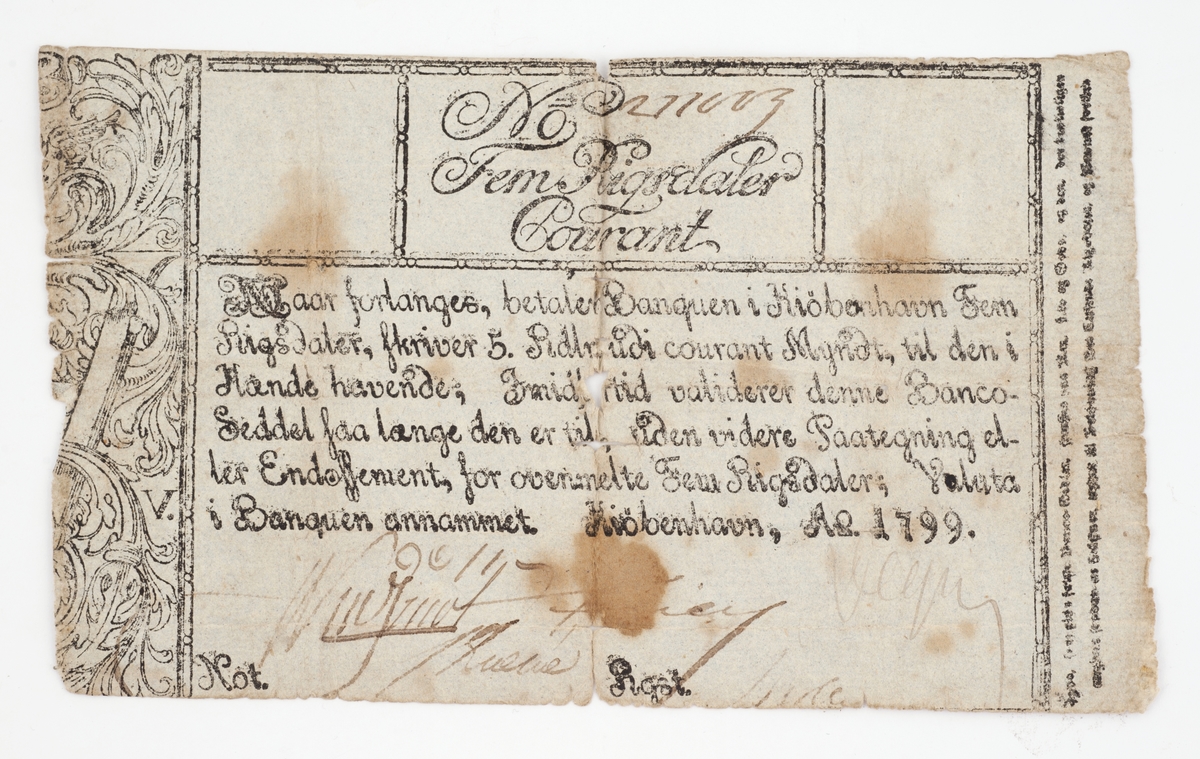 Katalogkort:" Groft papir med sort trykk, dat.: 1799..."
