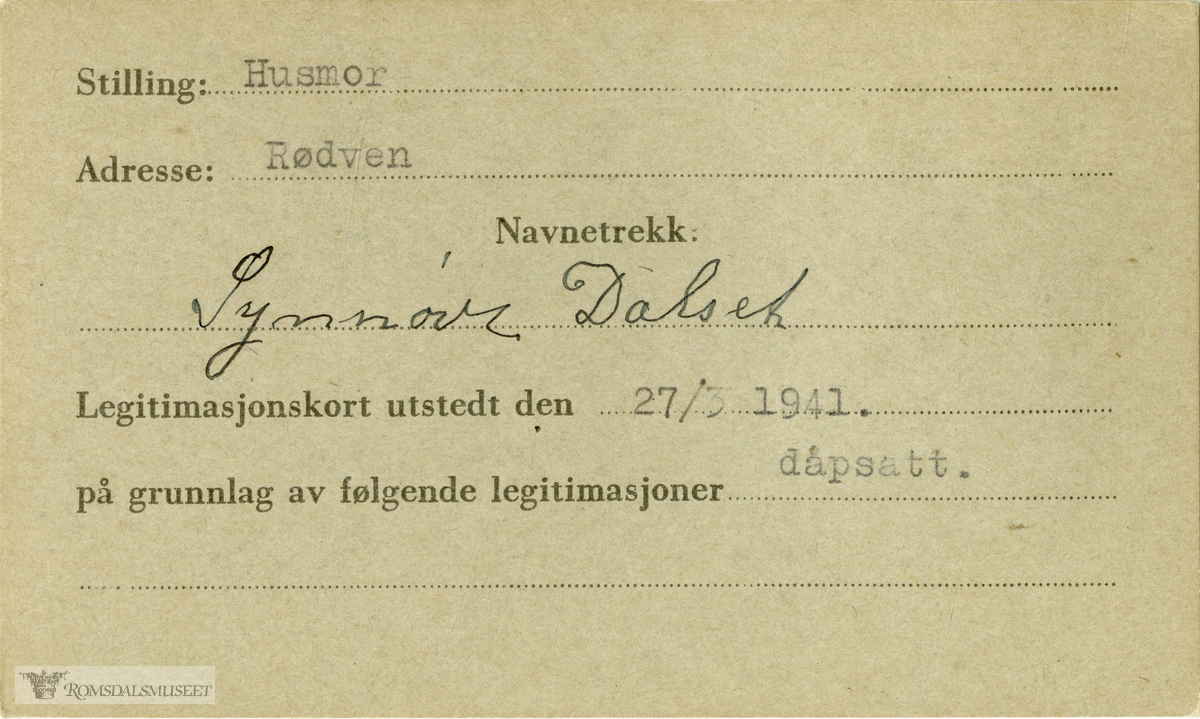 "Synnøve Dalset, Veøy" "Nr 1336".