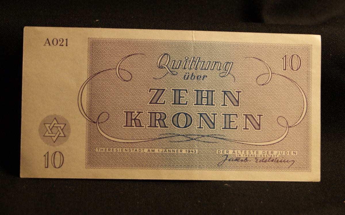 Specialupptryckta 10-kronorssedlar som endast kunde användas i Theresienstadt.