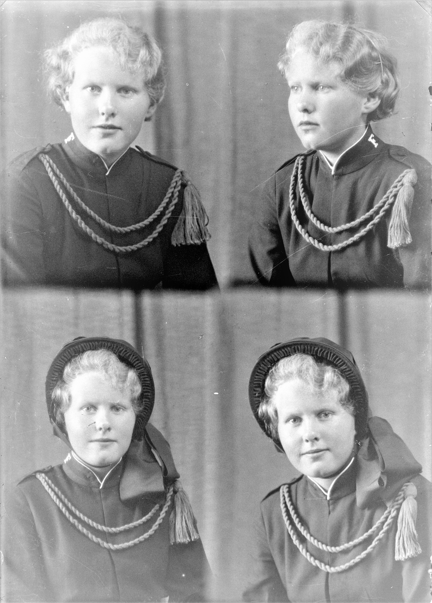 Portrett.  Ung kvinne i frelsesarmé-uniform. Bestilt av Frk Anne M. Karlsen