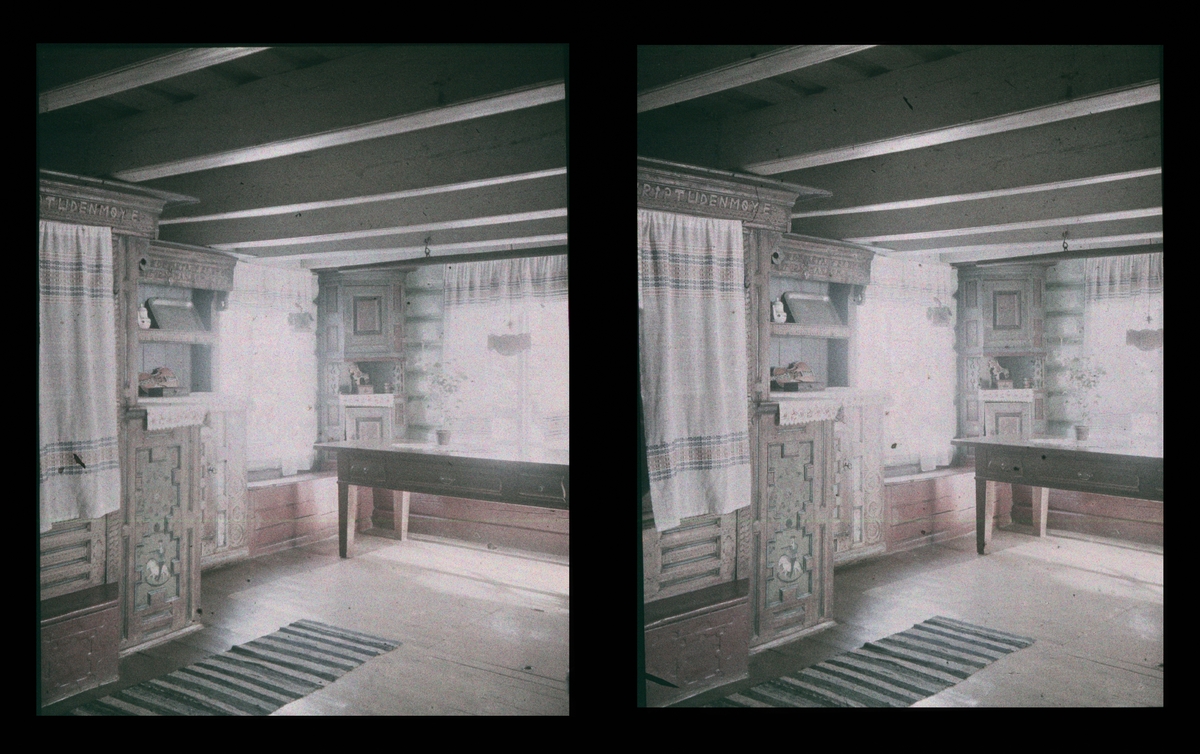 Skoje gård, interiør. Tilhører Arkitekt Hans Grendahls samling av stereobilder.