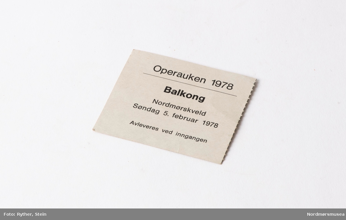Inngangsbillett til Nordmørskveld under Operauken i 1978.