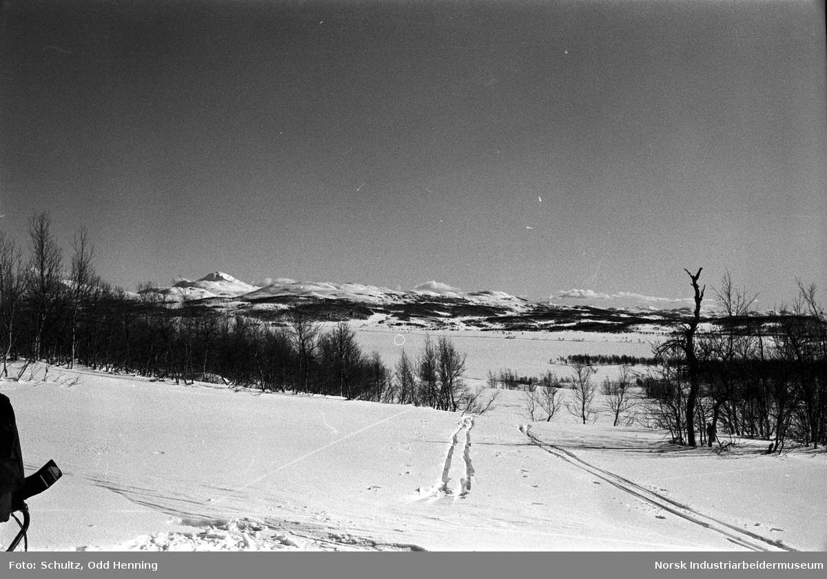 Skispor i snøen og utsikt ned mot Kulingtjern.