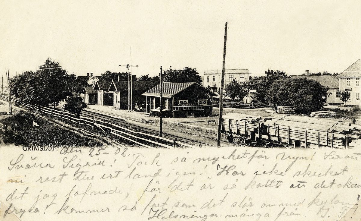 Grimslöv med järnvägsstationen m.m., 1902.