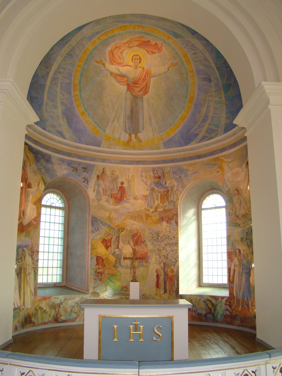 Bankeryds kyrka, Jönköpings kommun. Absidmålning från 1954, målad av Torsten Nordberg.