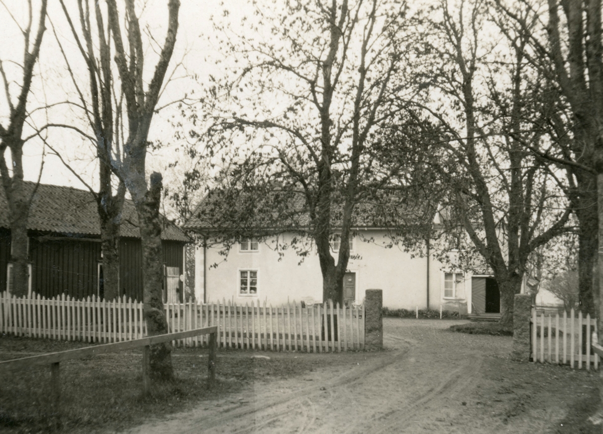 Länge drev driftiga handlare handelsbod i anslutning till Tjugby mellangård i Heda. Den något oskarpa bilden visar hur miljön tog sig ut omkring 1925.