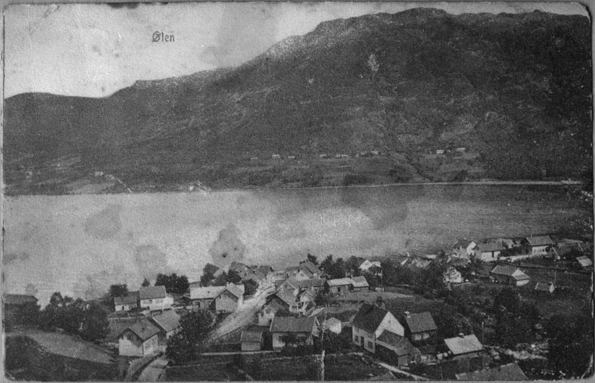 Postkort med landskapsmotiv frå Ølensjøen sett mot nordaust, ca. 1920.