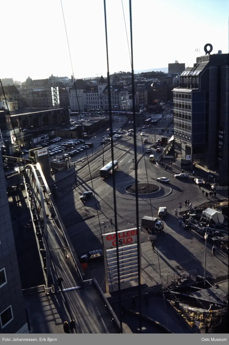 utsikt, plass, biler, mennesker, Oslo City, forretningsgårder