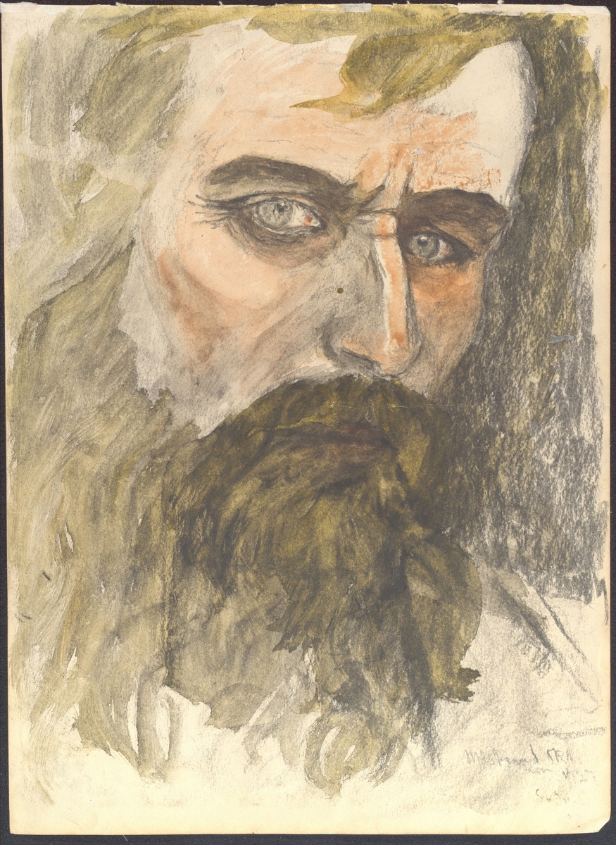 Portrett av mann med skjegg. 