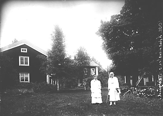 Fröknarna Linder i trädgården på Ljusnarsbergs prästgård.