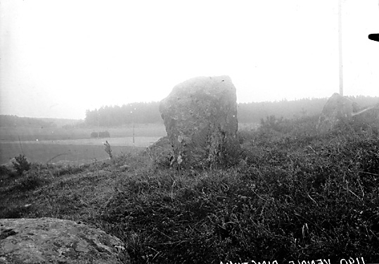 Resta stenar på Vendle.
Fornlämning RAÄ 341:1 gravfält med 12 stensättningar och 4 resta stenar på krön av moränhöjd.