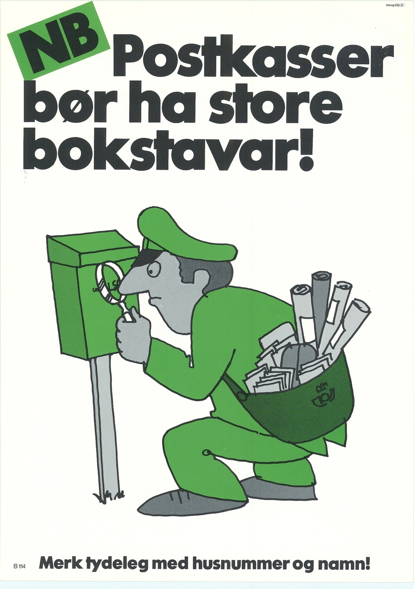 Plakat med hvit bunnfarge, motiv og tekst. Tosidig plakat med tekst på nynorsk og bokmål.