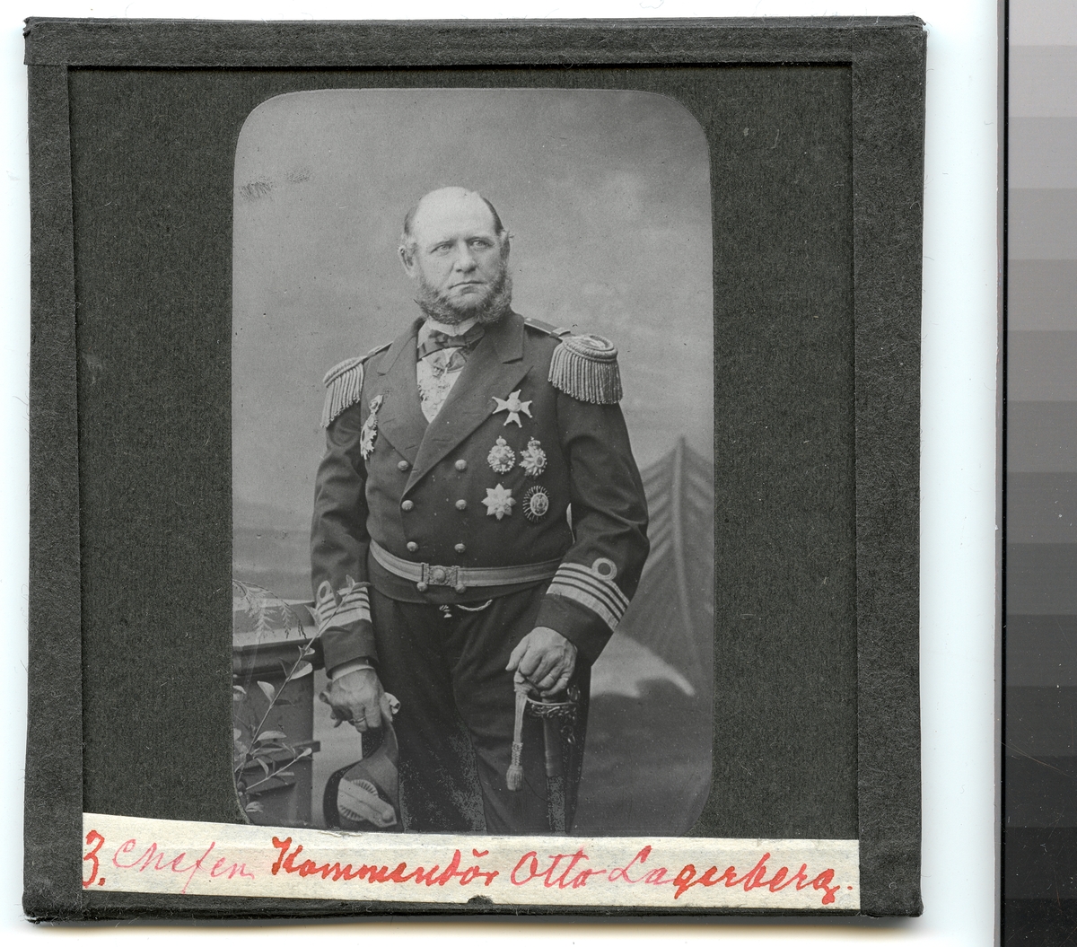 Bilden förställer ett porträtt av kommendör Otto Lagerberg som var fartygschef under Vanadis världsomsegling.
