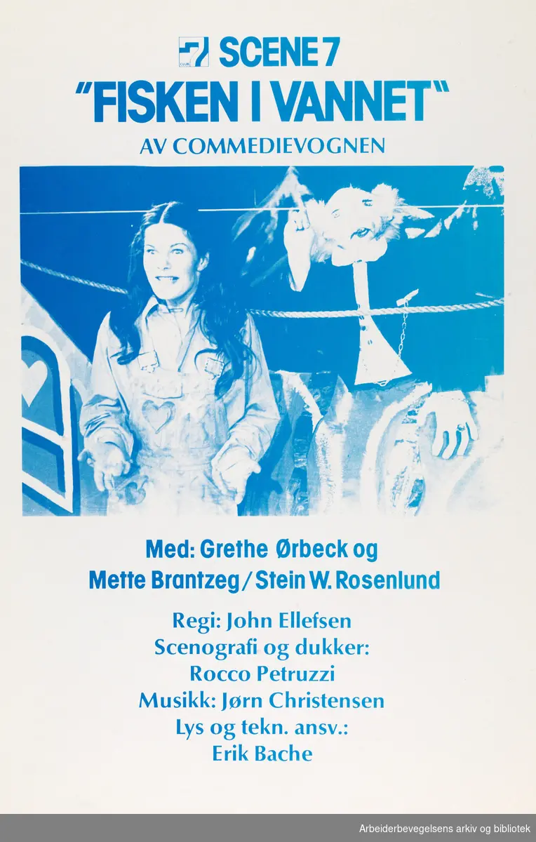 Club 7. Scene 7. "Fisken i vannet" av Commedievognen. Med blant andre Grethe Ørbeck , Mette Brandtzeg, Stein W. Rosenlund og Jørn Christensen. Udatert.