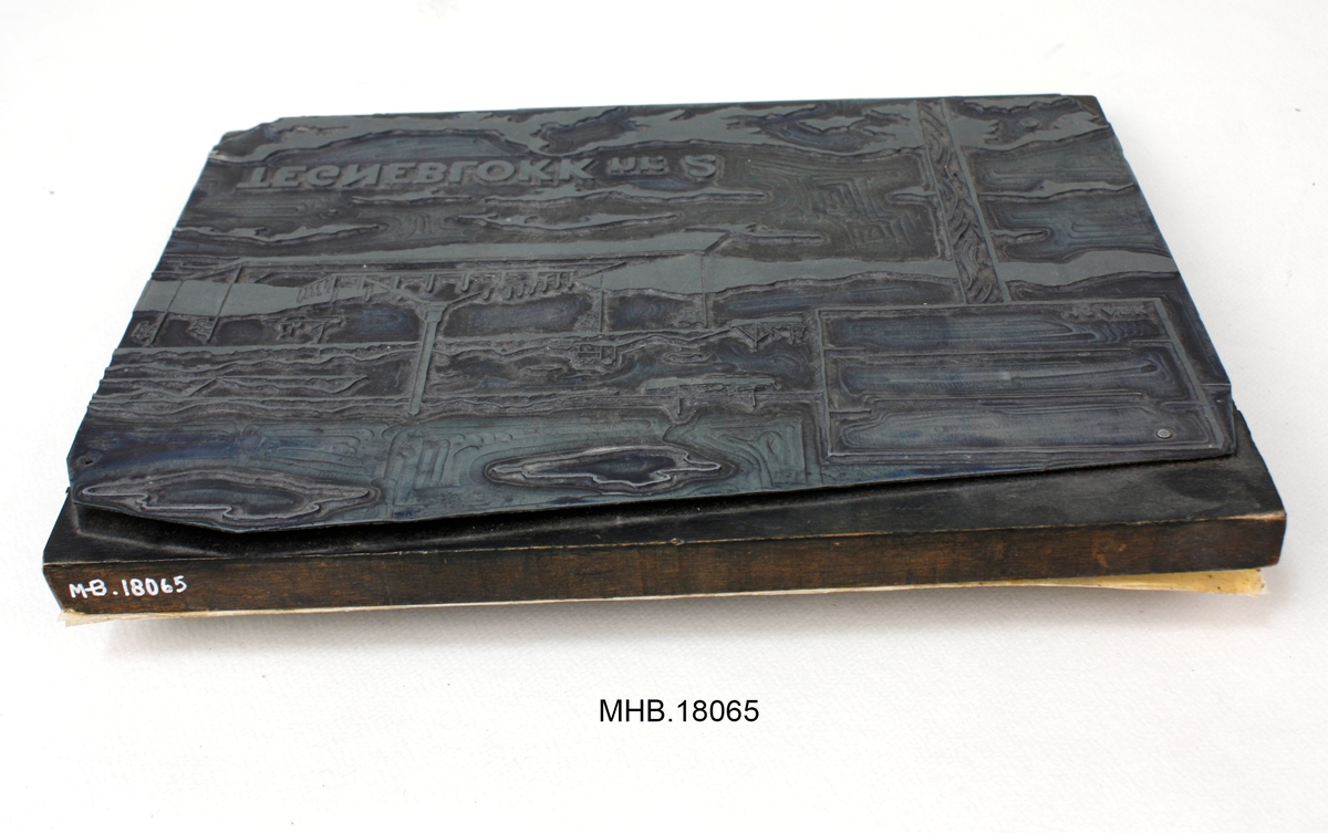 Trykkblokk laget av en kobberplate på en støtte av 5 skjøte tresorter.
Kobberplate viser et motiv av Haraldshaugen-landskapet (riksmonumentet av Harald Hårfagre), et landskap av havet og inskripsjonen: "Tegneblokk nr. 2".