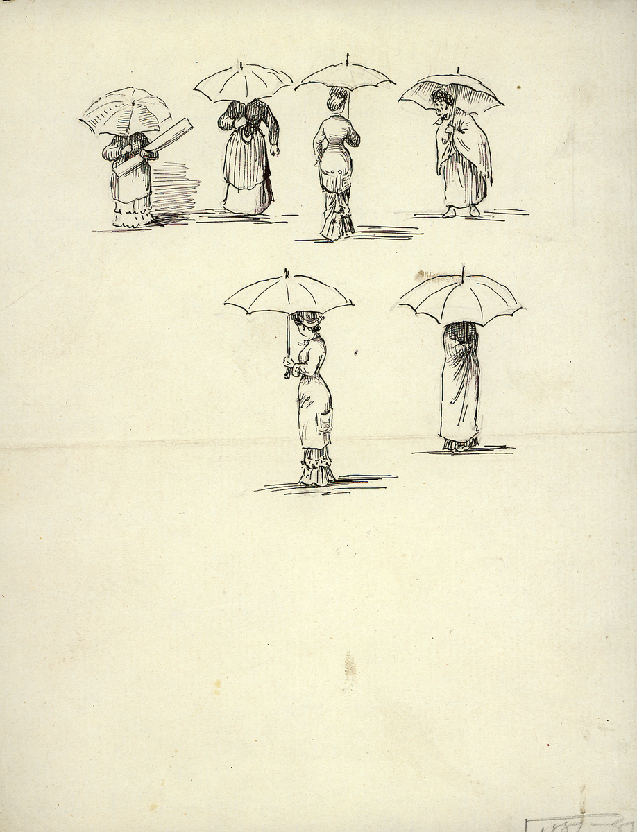 kvinnefigurer med paraplyer - skisse