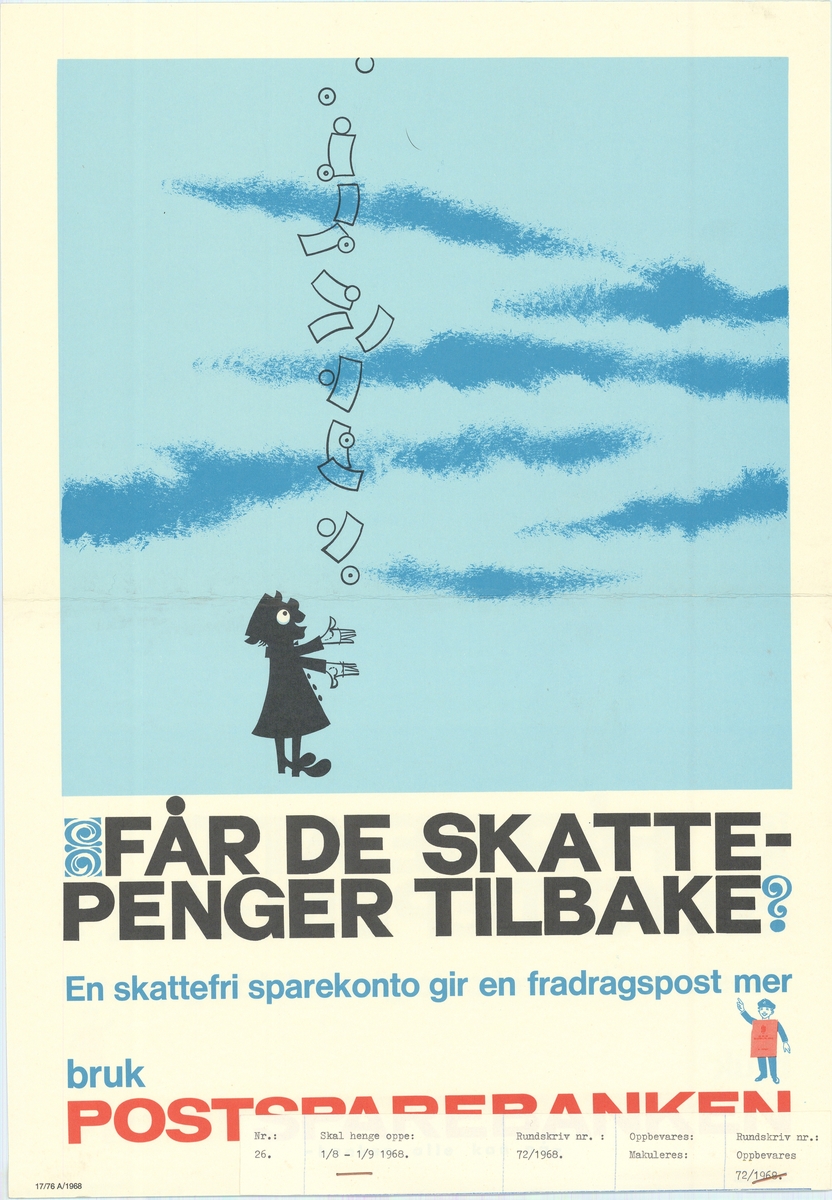 Plakat med motiv av en svart figur på blå bakgrunn, med tekst under. Plakaten er tosidig med bokmål og nynorsk på hver sin side.