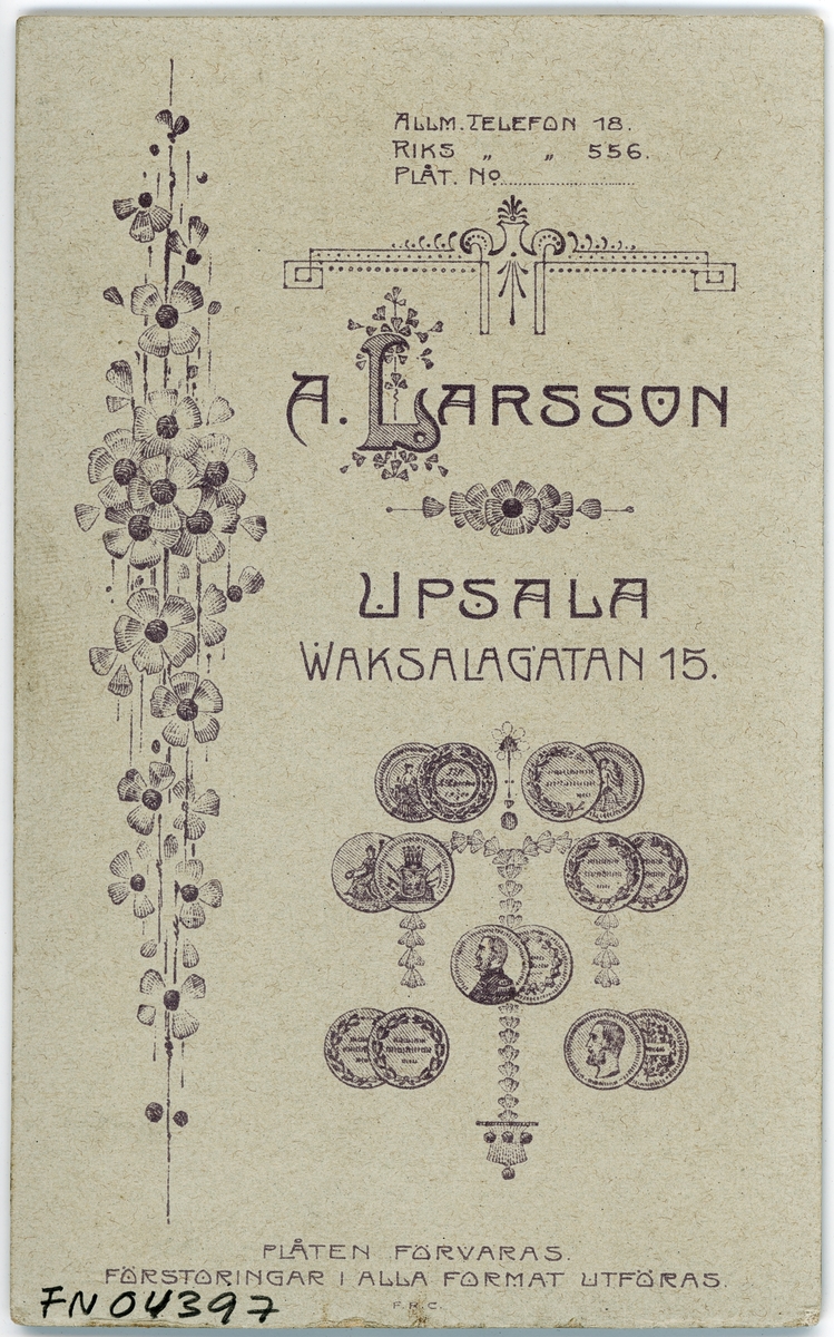 Kabinettsfotografi - man, Uppsala 1910