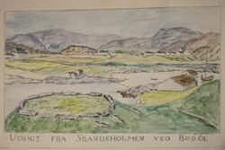 Tegning med tittelen "Udsigt fra Skandsholmen ved Bodöe." Fr