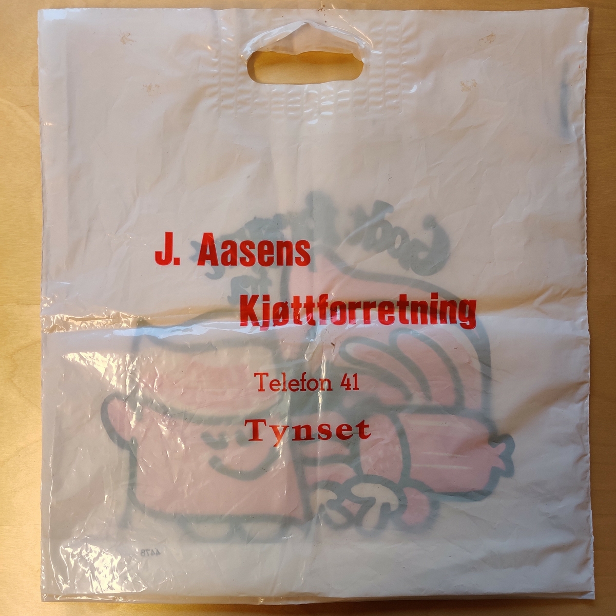 Plastpose fra J. Aasens kjøttforretning på Tynset.